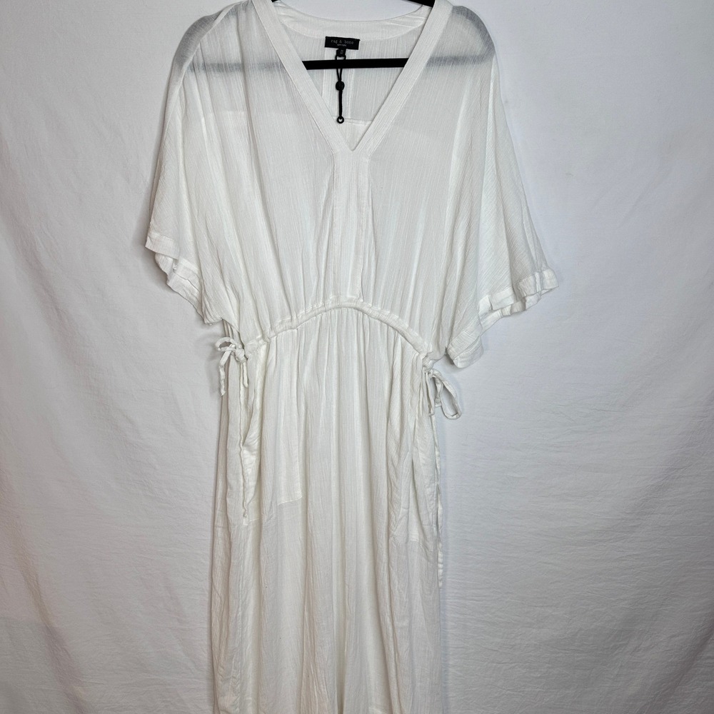 RAG & BONE Sheer White Gauze Caftan Midi Dress Cover Up Beach Kaftan Medium - Picture 3 of 10